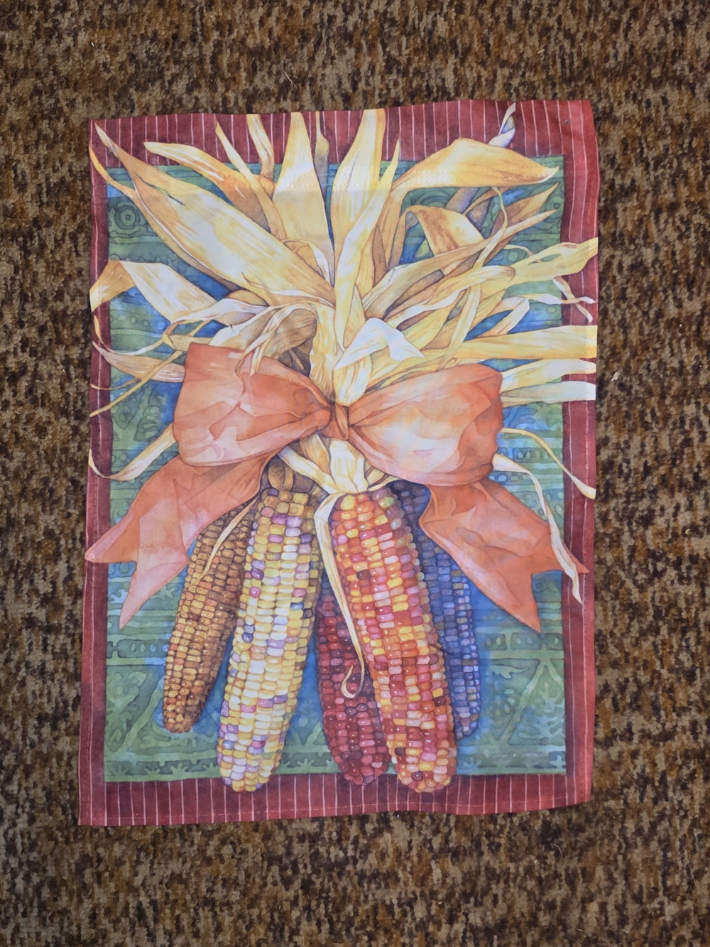 Autumn Indian Corn Decorative Garden Flag with Orange Bow